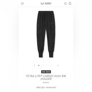 ASRV Tetra-lite cargo high rib jogger | Black | size small